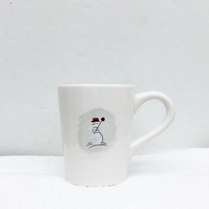 Williams-Sonoma White Coffee Mug Snowman Shovel Holiday Tapered Coffee Cup